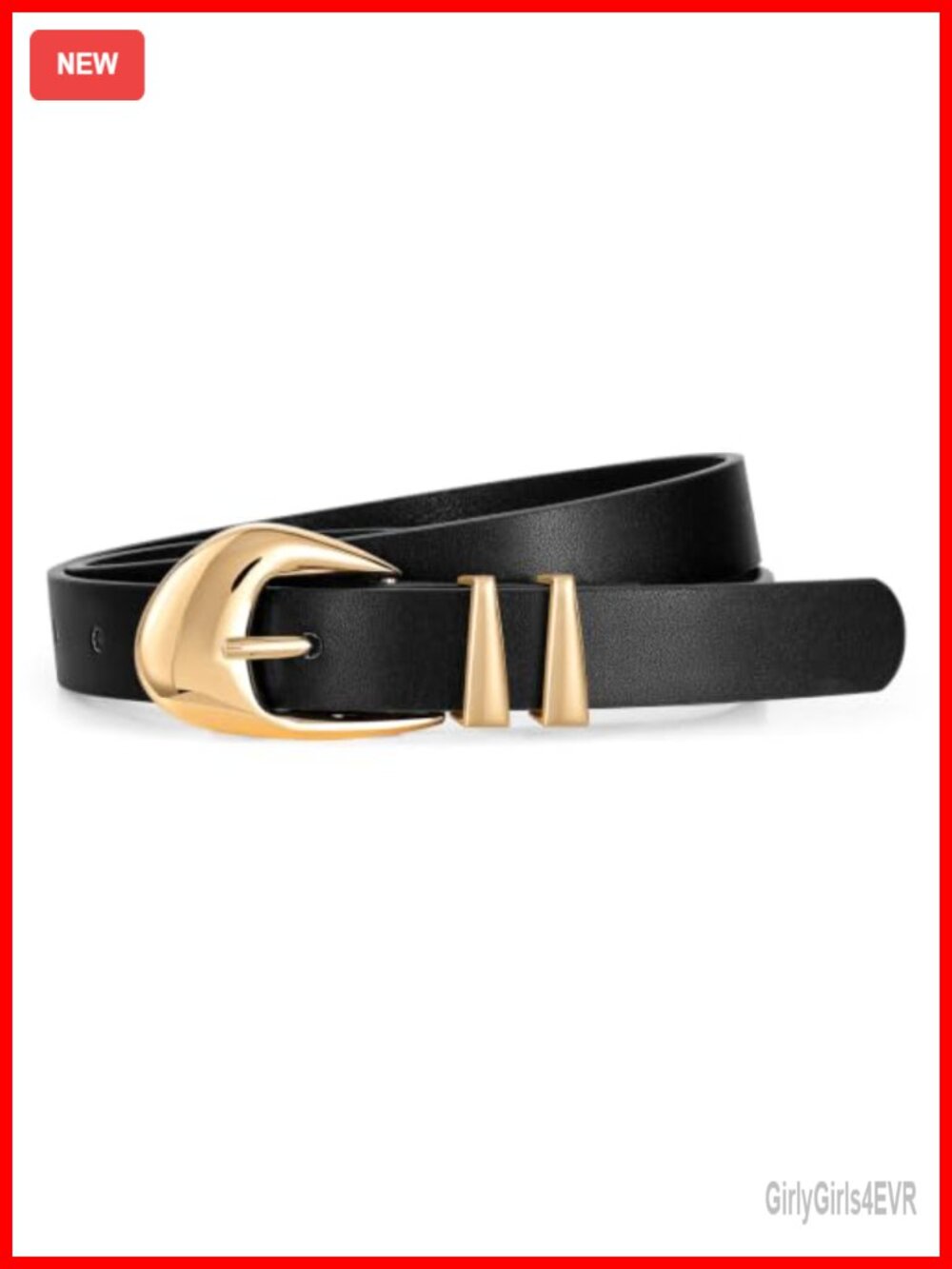 Skinny PU Leather Belt with Gold Buckle for Dress Jeans Pants